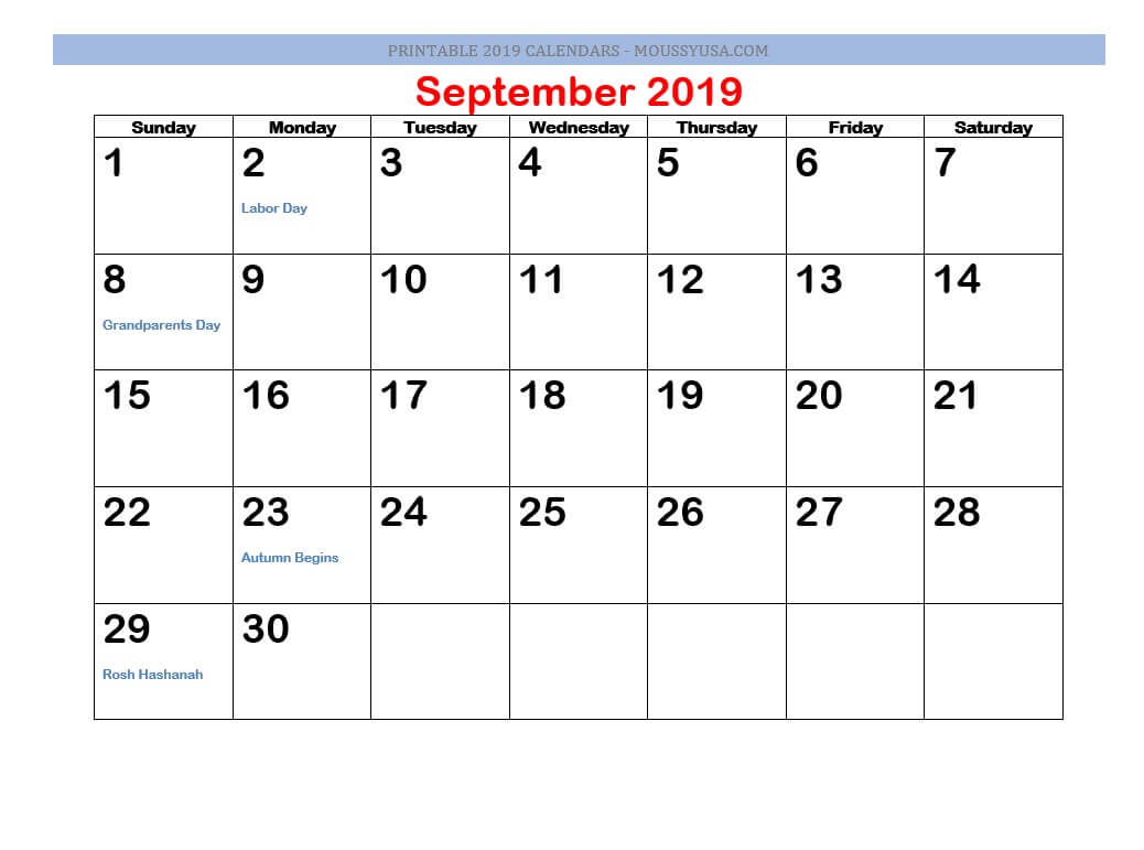 september 2019 calendar