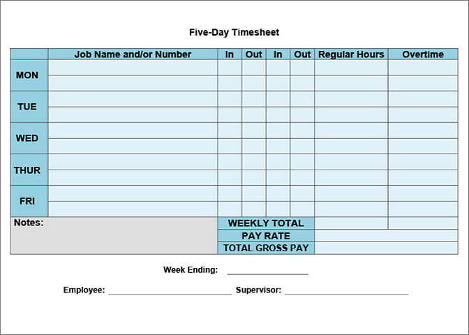 5Day Timesheet Calculator templates