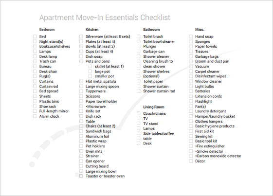 Apartment Moving Essentials Checklist templates