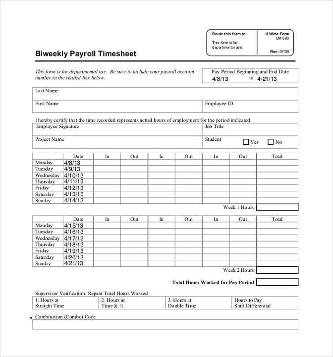 Biweekly Payroll Timesheet