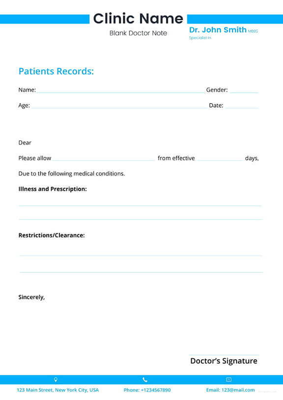 Blank Doctor Note templates