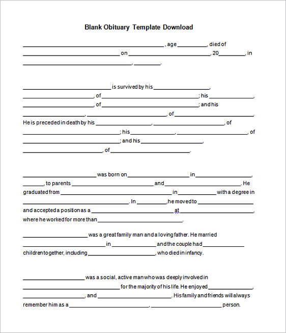 Blank Obituary templates Doc file