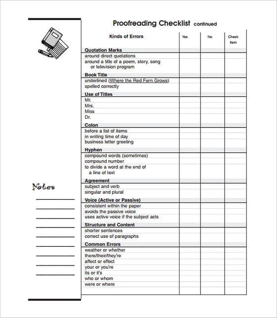 Blank Proofreading Checklist templates Format