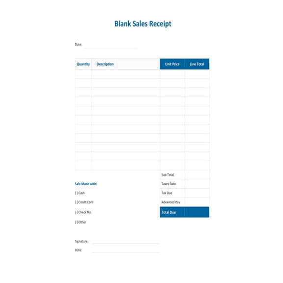 Blank Sale Receipt templates