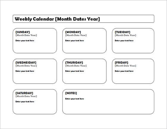 Blank Weekly Calendar templates
