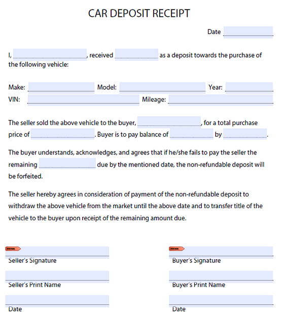 Car Deposit Receipt