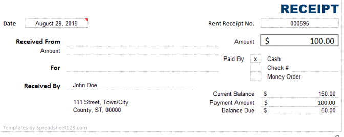 Cash Receipt templatess Excel e