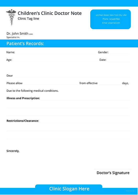 Childrens Clinic Doctors Note templates