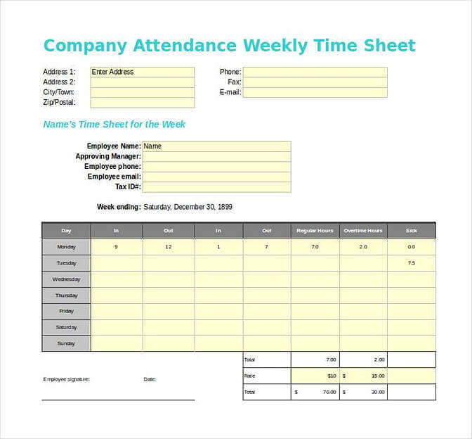 Company Attendance Weekly Time Sheet
