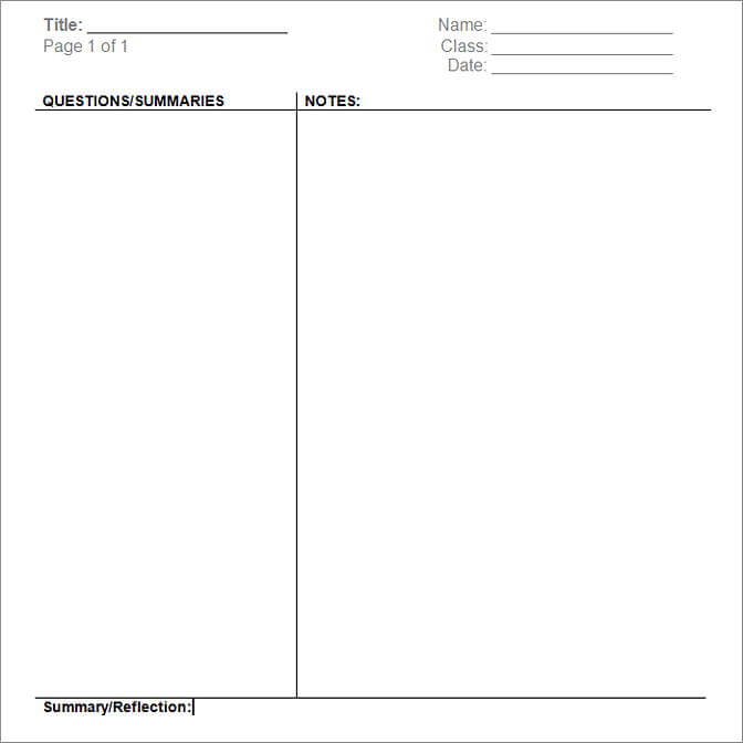 Cornell Note Free templates 2