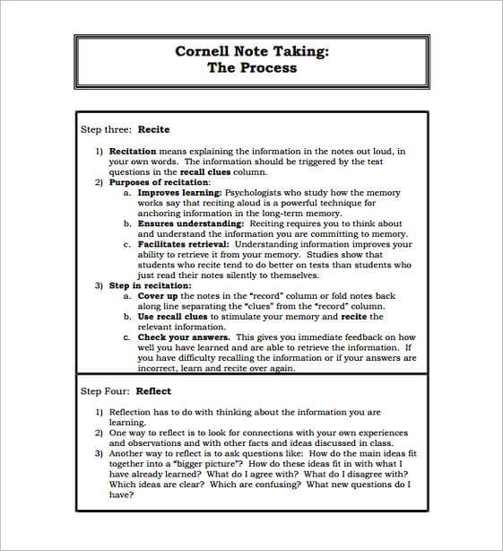 Cornell Note Taking PDF Format