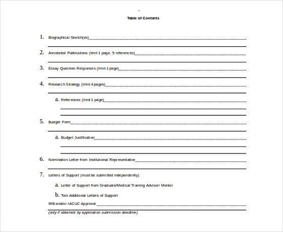 Doc Format Table Of Content templates