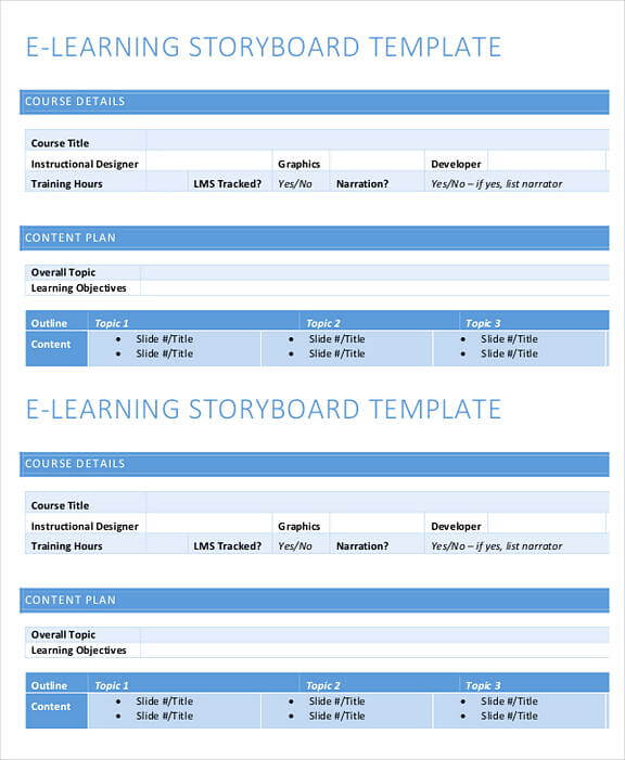E Learning Storyboard templates