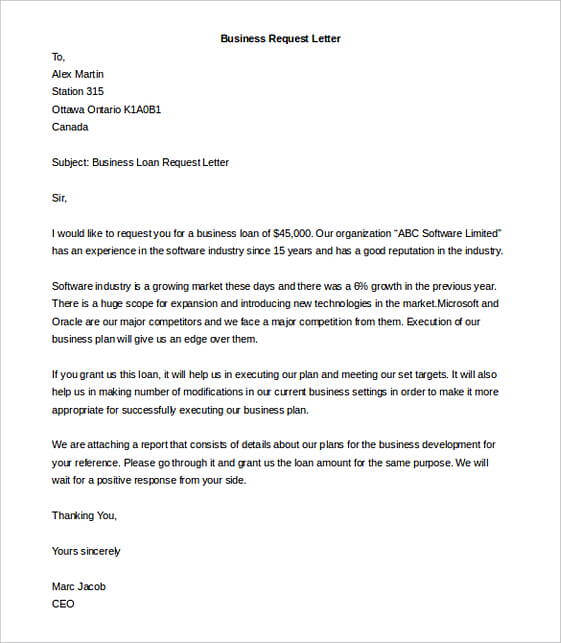Editable Business Request Letter templates Free