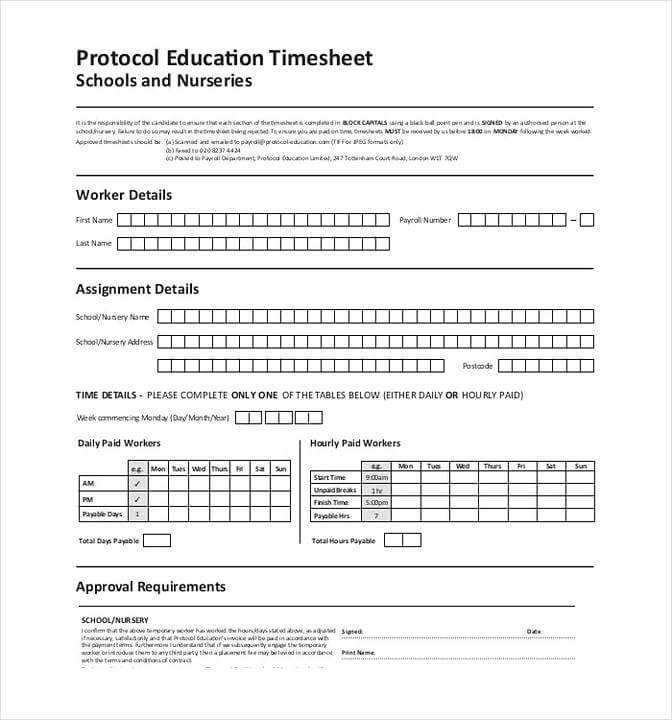 Examples of Protocol Education Timesheet