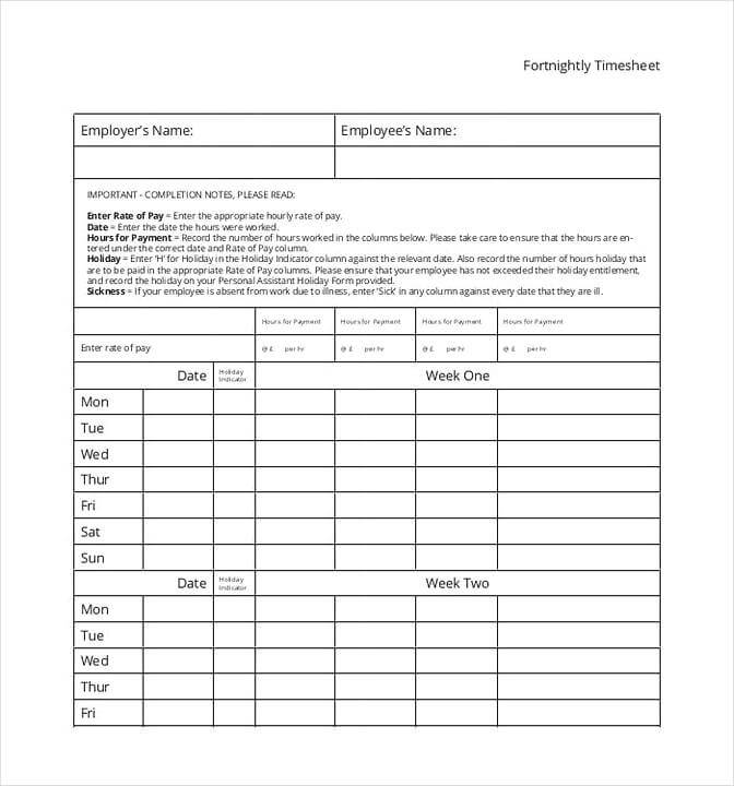 Fortnightly Timesheet