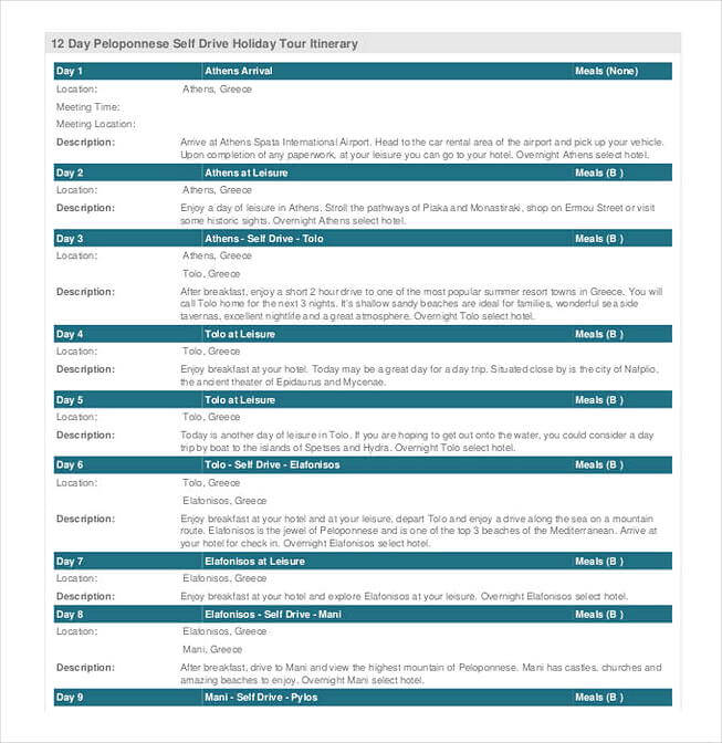 band tour itinerary template