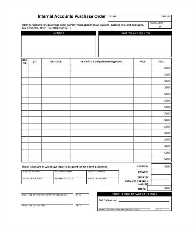 Internal Accounts Purchase Order