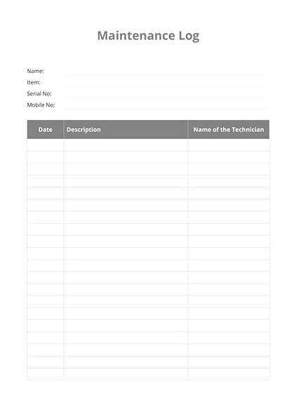 Maintenance log 440x622