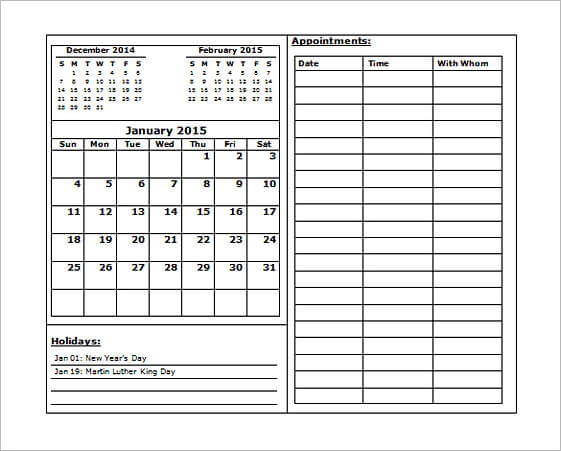 Month Appointment Calendar templates