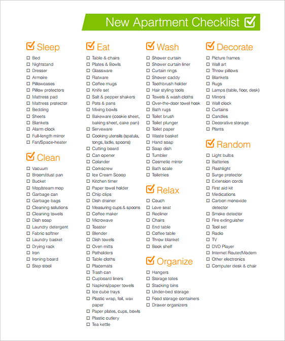 New Apartment Grocery Checklist templates Printable