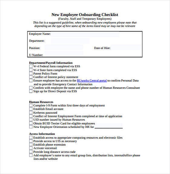 New Employee Onboarding Checklist templates