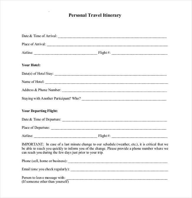 Personal Travel Itinerary templates