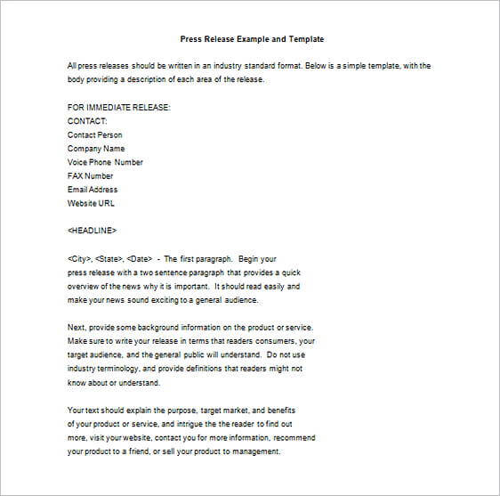Press Release Example and templates Format