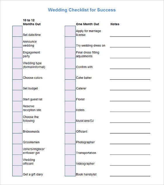 Printable Blank Wedding Planning Checklist Excel
