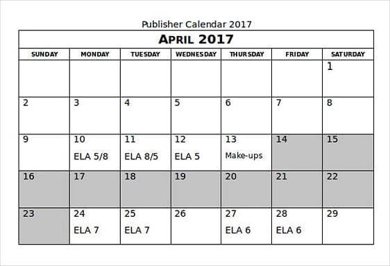 Publisher Calendar 207 in Word