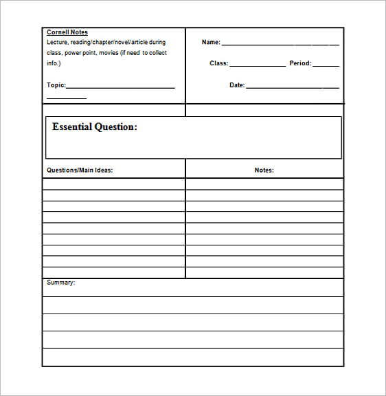 Sample Cornell Notes Word templates Doc