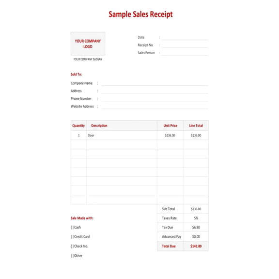 Sample Sales Receipt templates