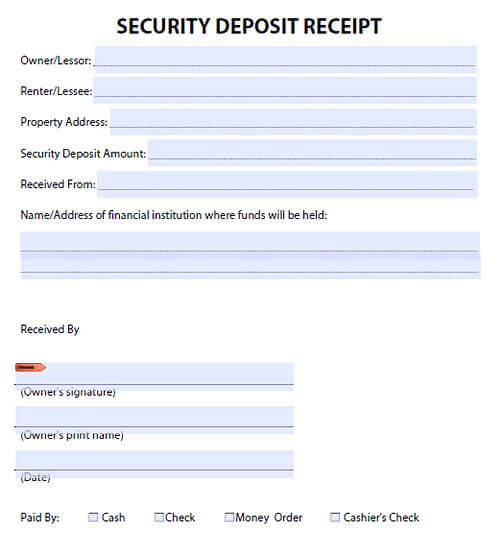 Security Deposit Receipt templatess