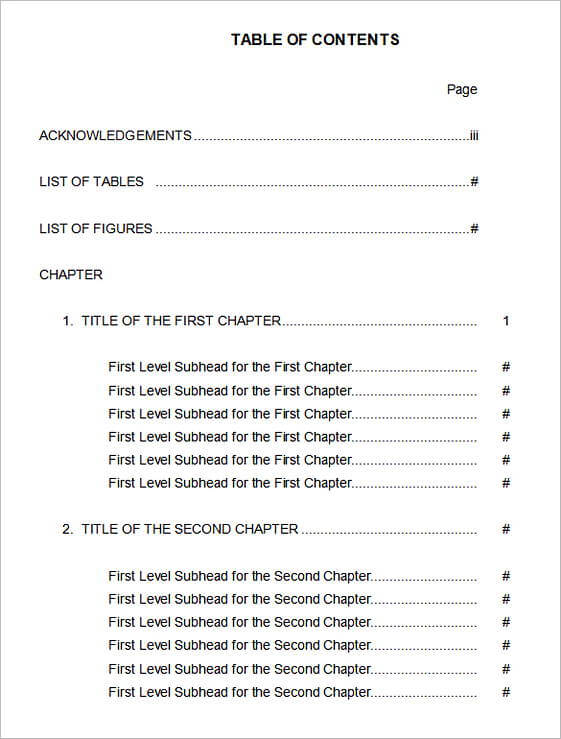 Simple Table of Contents templates in Word 001