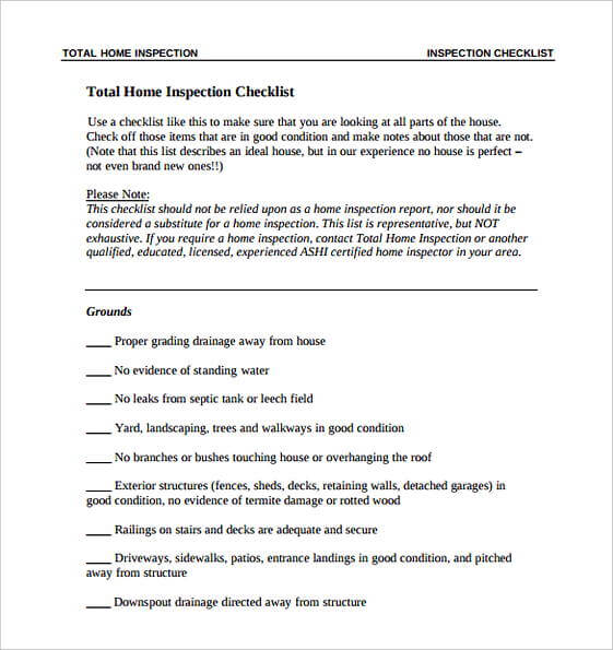 Total Home Inspection Checklist templates