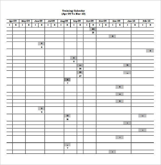 Training Calendar templates