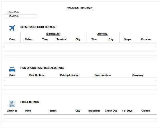 Vacation Itinerary templates