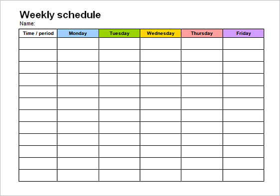 Weekly Schedule Monday to Friday in Color