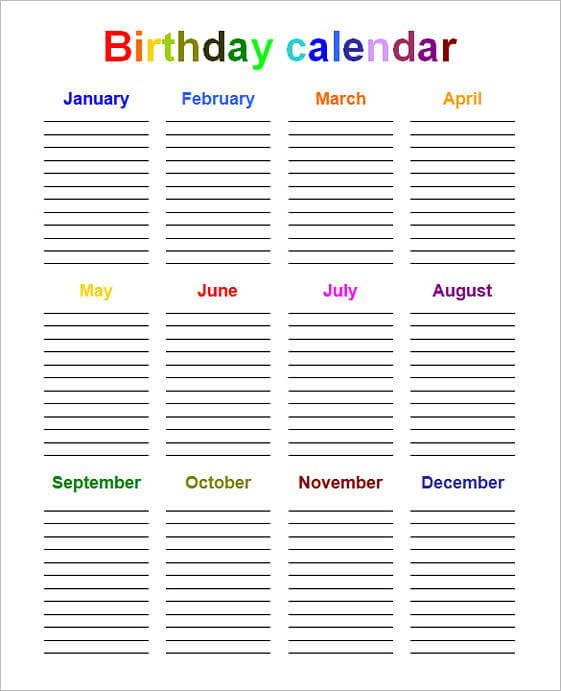 birthday calendar templates