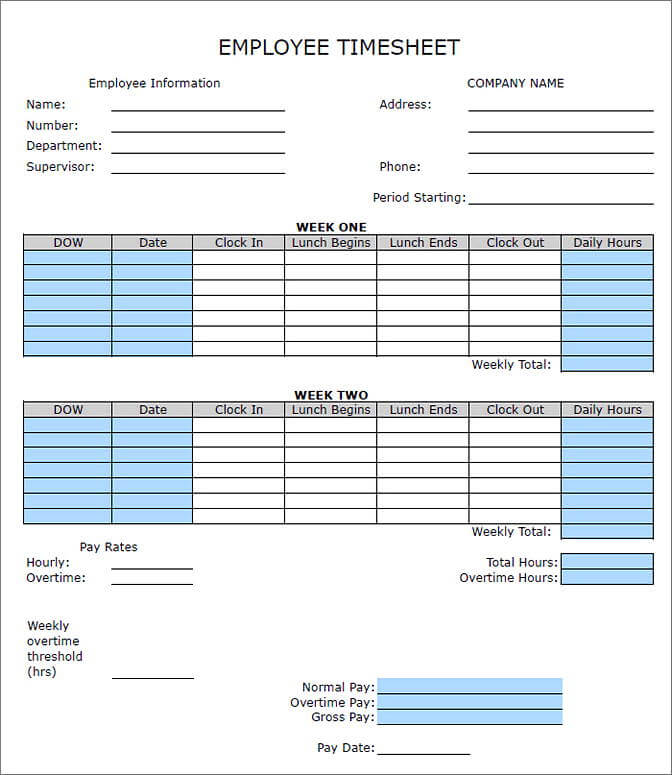 biweekly break week Timesheet With Lunch