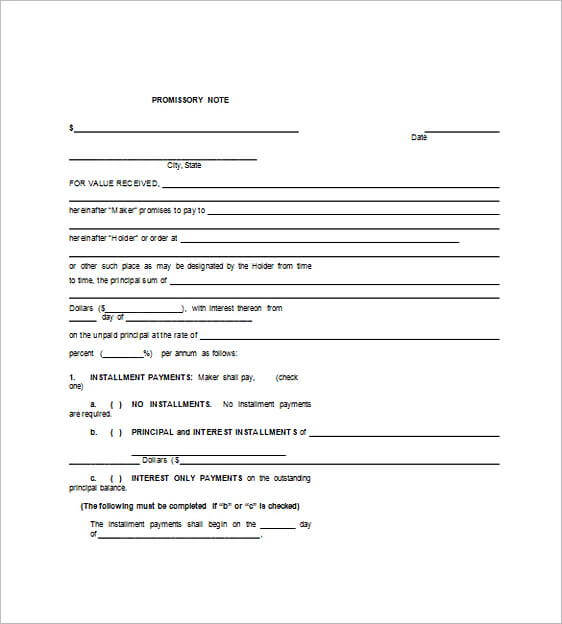 blank promissory note form