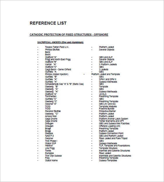 job reference list templates
