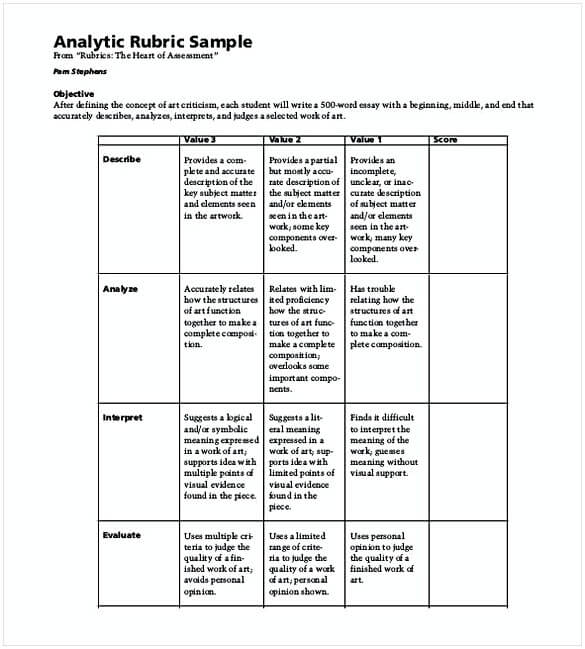 Analytic Rubric Sample