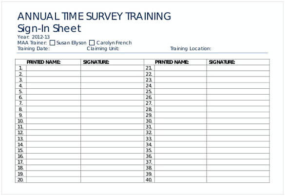 Annual Time Survey Training Sign in Sheet