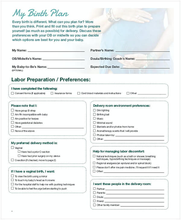 Baby Birth Plan Template