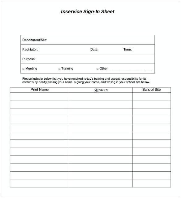 Basic Inservice Sign In Sheet