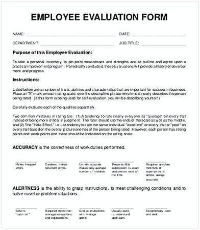 Blank Employee Evaluation Form Template