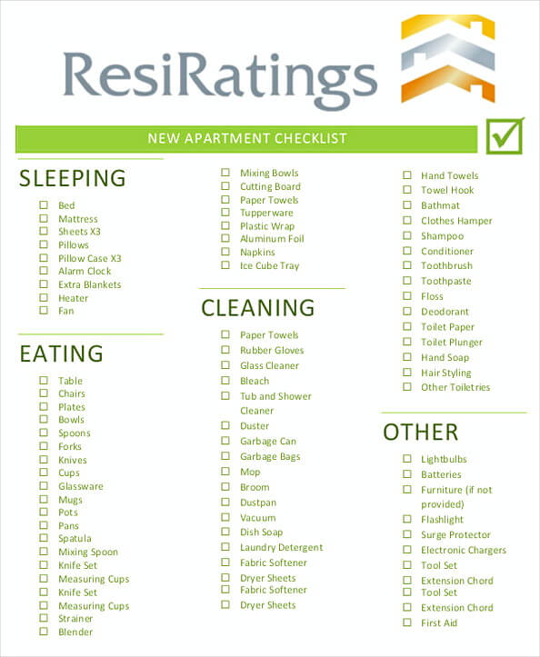 Blank New Apartment Checklist