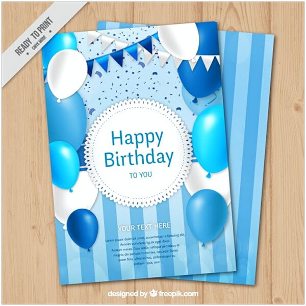 Blue Color Birthday Card with BalloonsGarlands