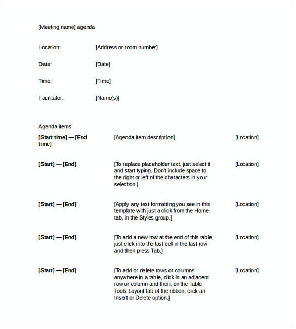 Business Meeting Agenda Template Word Format Free Download